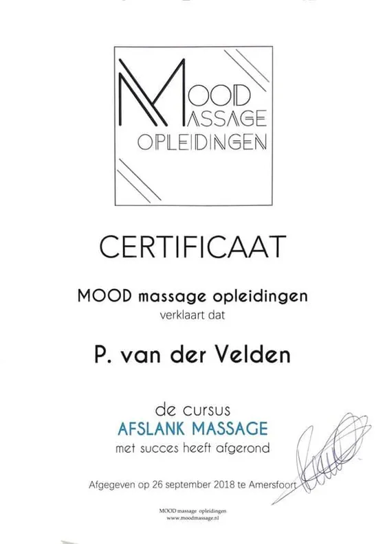 Certificaat Afslank massage, Mood massage opleidingen