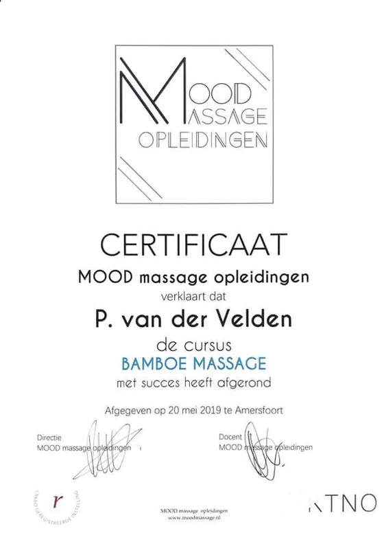 Certificaat Bamboe massage, Mood massage opleidingen